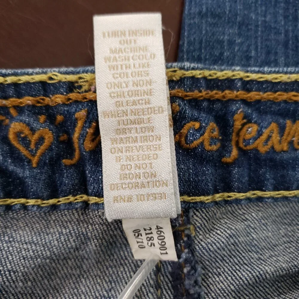 Justice Girls Bootcut Jeans Size 12S Slim Blue Denim Embroidered Pocket